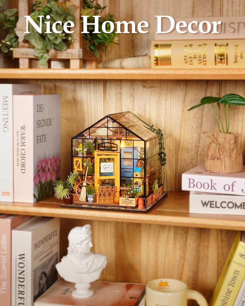 Rowood Miniature House Kit, DIY Miniature Greenhouse Dollhouse Kits for Adults, Mayberry Street Miniatures, Wooden Crafts for Adults, Gifts on Birthday Christmas - Cathy's Flower House - Image 4